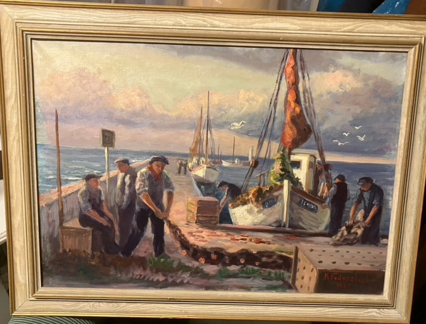 Federspiels tavla med fiskare i hamn